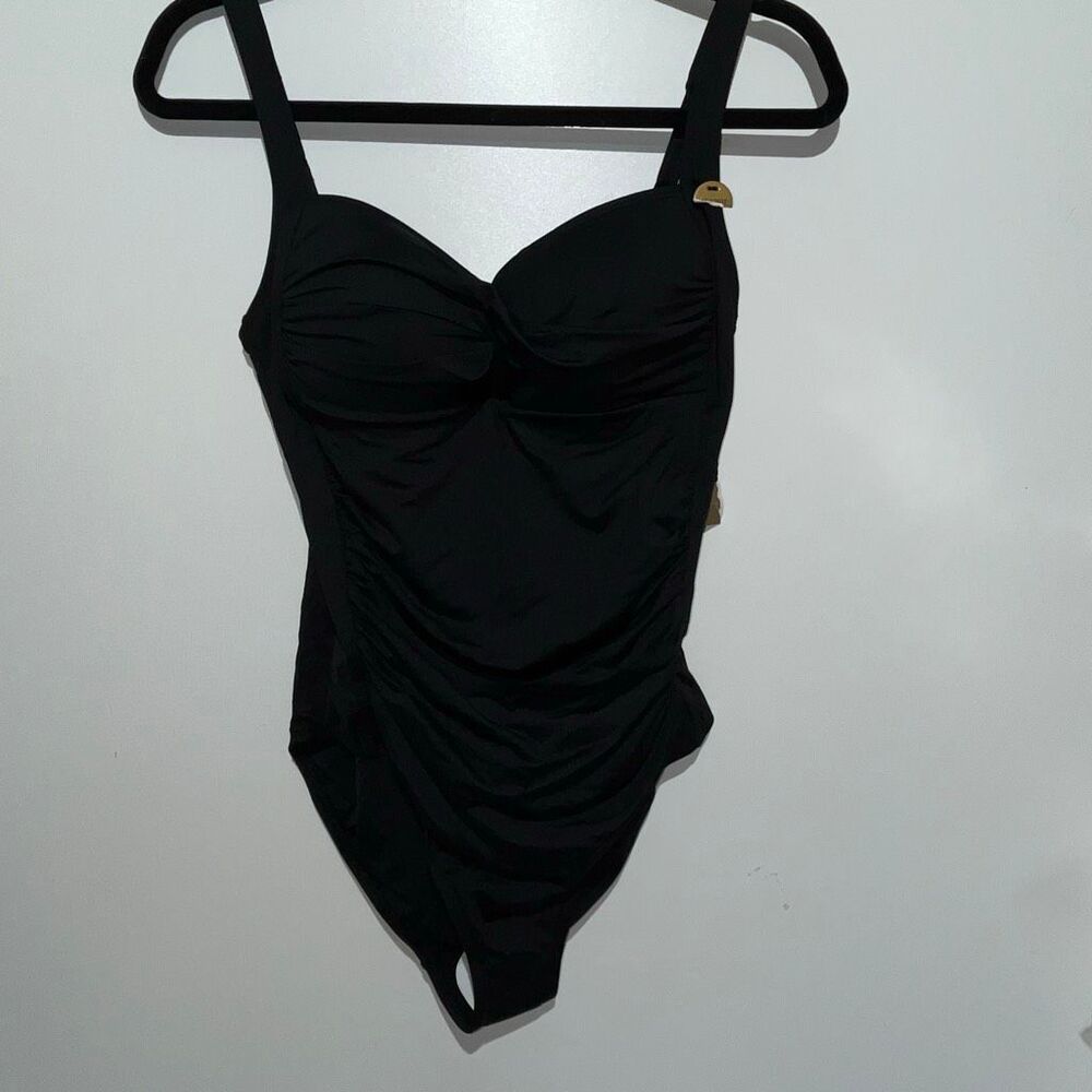 Niptuck Swim Black Multi Fit Cup Ruched Front One‎ Piece Swimsuit Size 8 NWT